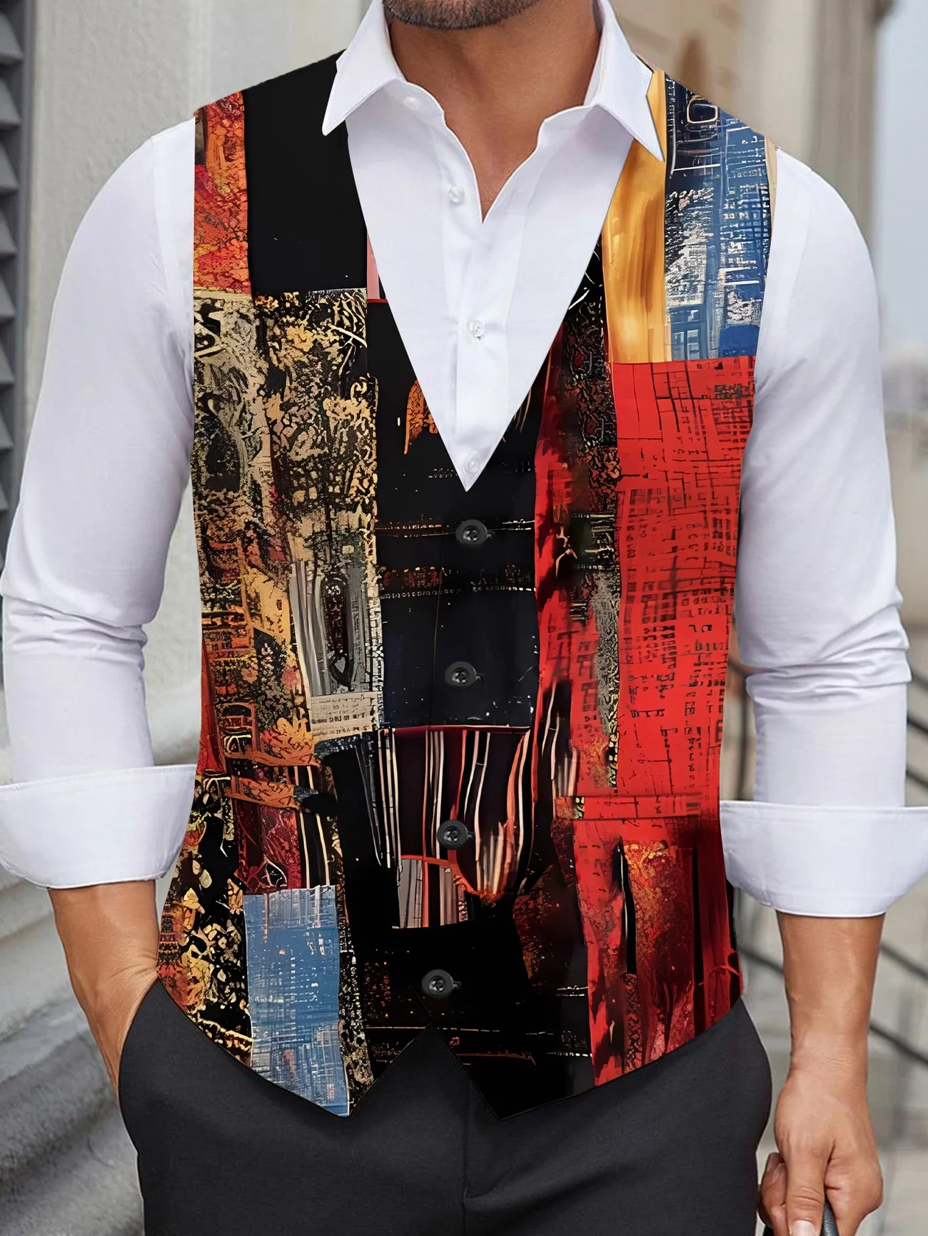 New Rainbow Gradient Graffiti Printed Men's Long Sleeve Shirt with Flip Collar Single breasted Casual 1-piece Top