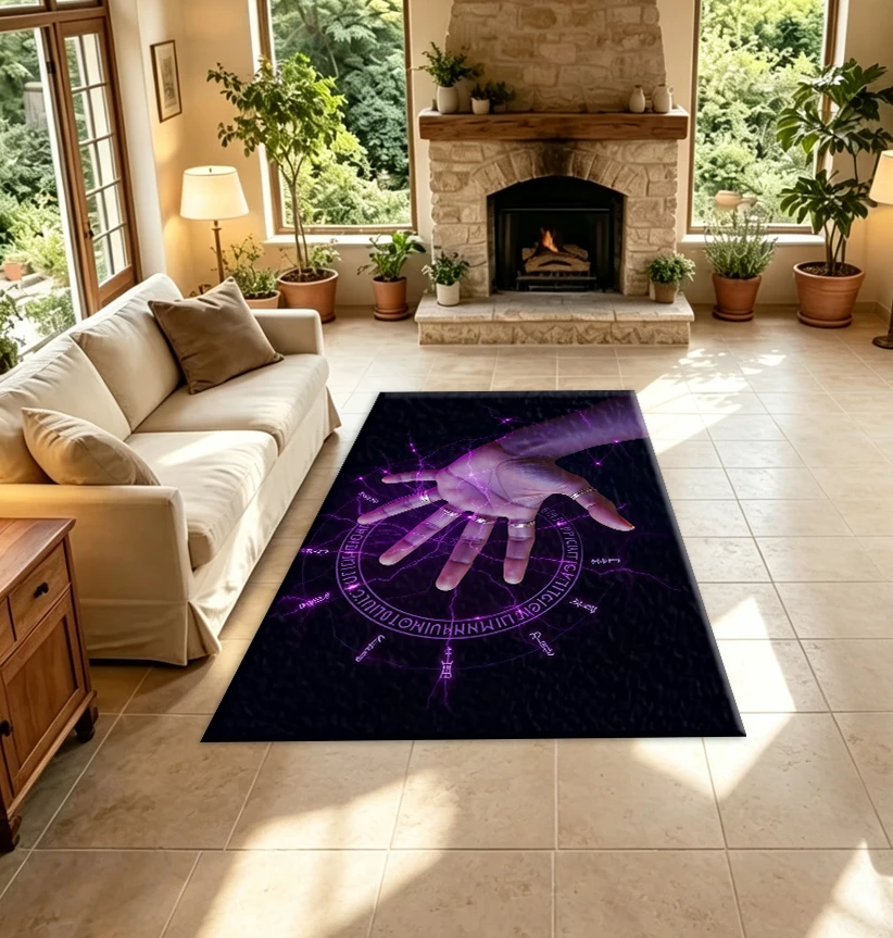 Purple Magic Runes Hand Drawn Art Carpet Mysterious Style Decorative Carpet Suitable for Bedroom Home Decoration