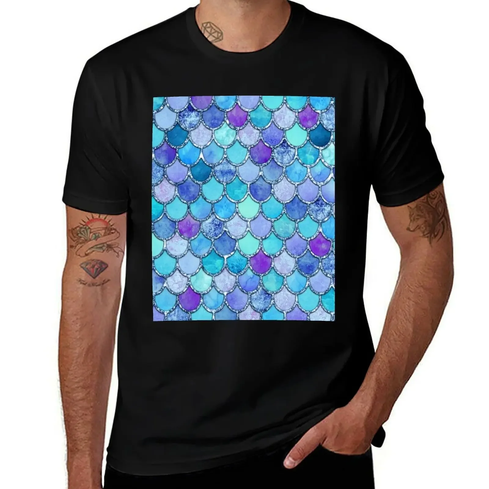 Colorful Blues Mermaid Scales T-Shirt football t shirt blacks funny costumes custom t-shirts mens tall t shirts