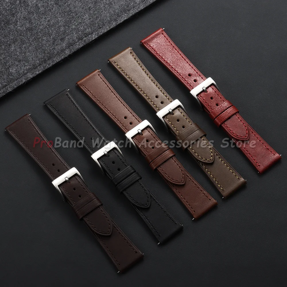 Quick Release Wristband Vintage Leather Watchband 18mm 20mm 22mm 24mm Men's Cowhide Watch Strap for Seiko for Casio Bracelets