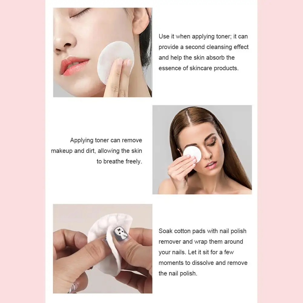 100枚入り 丸型コットンパッド、厚手で柔らかいメイク落としパッド、ふわふわの質感のフェイシャルコットンラウンド（顔と爪用）