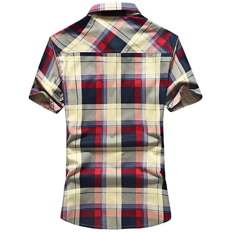 Mens Clothing 2024 Summer Casual Men\'s Shirts Short Sleeve Mens Designer Dress Red Plaid Shirt Top Male High Quality 100% Cotton