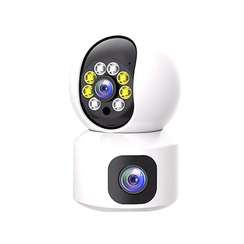 Dual-Lens Indoor Security Camera, 2.4Ghz Wireless Camera, 360 °   Ptz Pet Camera for Home Security, with Night Vision, Automatic Tracking, and Motion Detection (1-Pack, Without Adapter)