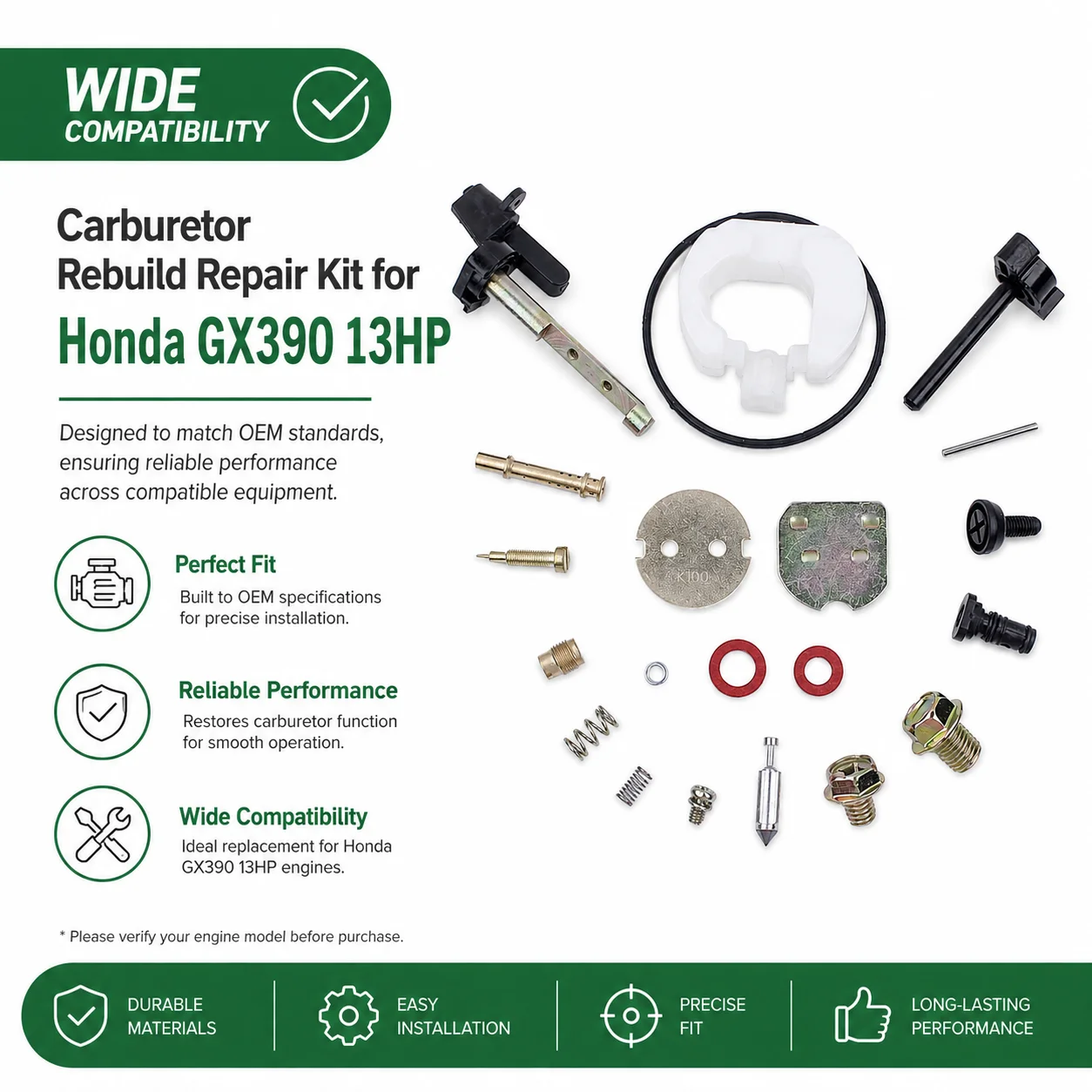 Carburetor Carb Carby Rebuild Kit For Honda GX390 13HP GX 390 Repair Parts Kit Trimmer Brushcutter Small Engine Tune Up Parts