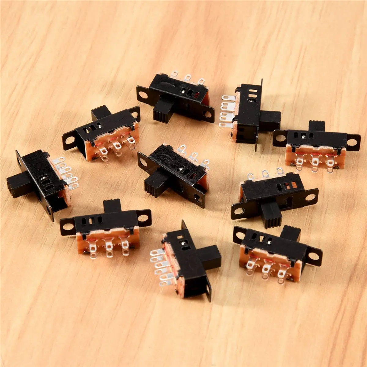 A14M 10Pcs High Knob 6 Pin 3 Position DPDT Panel Slide Switch 0.5A 50V DC