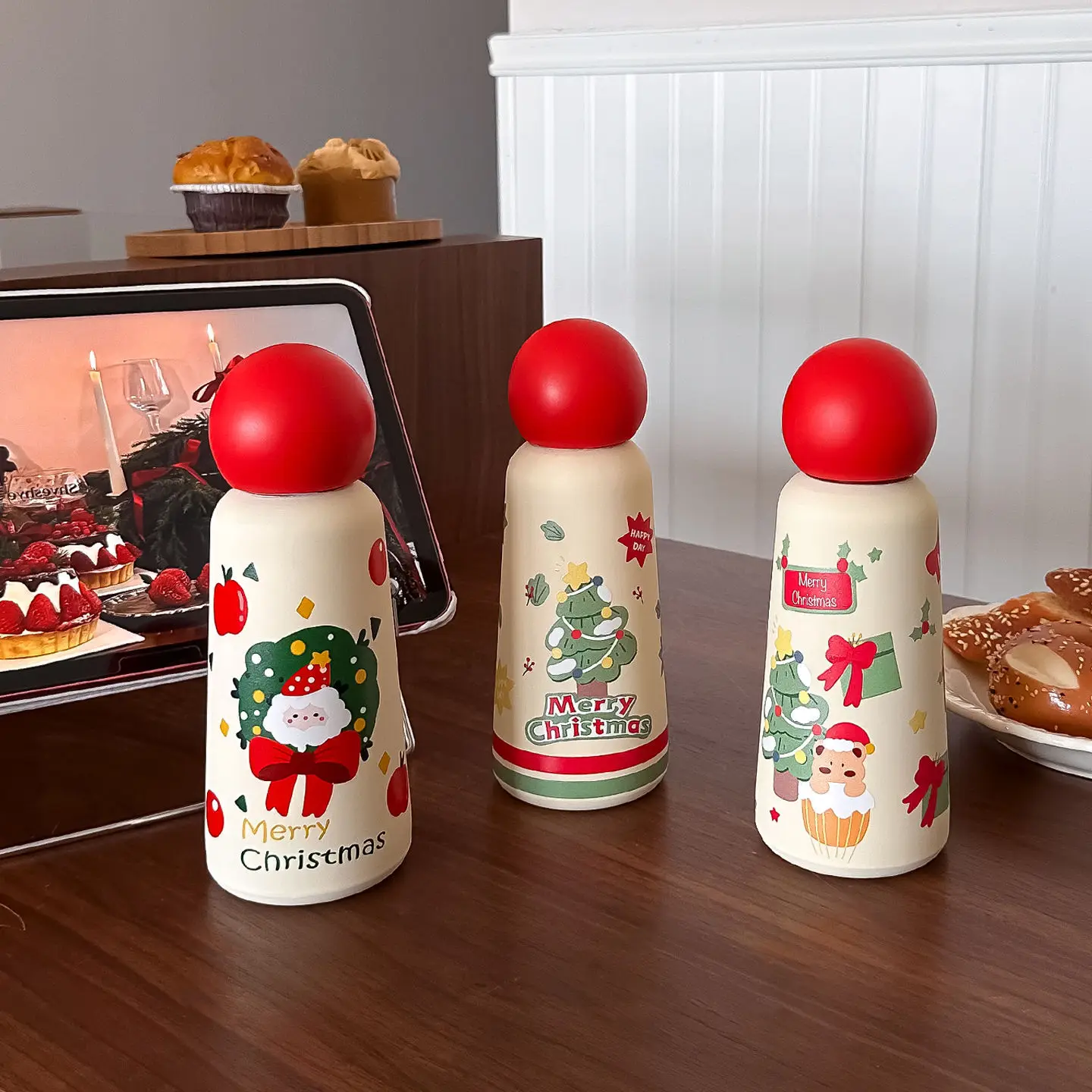Christmas Thermos Cup 316 Stainless Steel New Year Gift Bouncing Insulated Cup for New Year Coffee Cup Kids Adult Holiday Gift