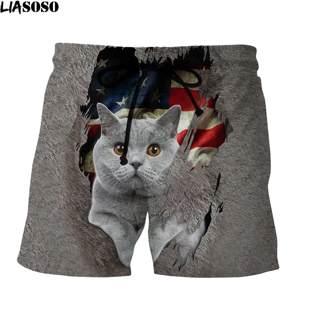 LIASOSO 2022 American Shorthair Fitness Sports Shorts Men Woman Hipster Cartoon Cat Print Harajuku Popular Streetwear Shorts