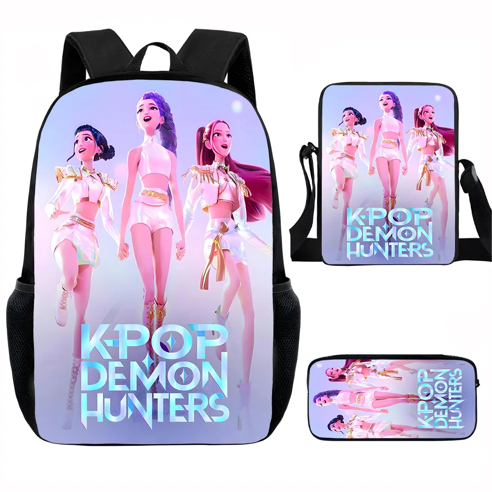 Classico popolare KPop Demon Hunters Stampa 3D 3 pezzi / set Borse da scuola per alunni Zaino per laptop Zaino Borsa a tracolla inclinata Astuccio