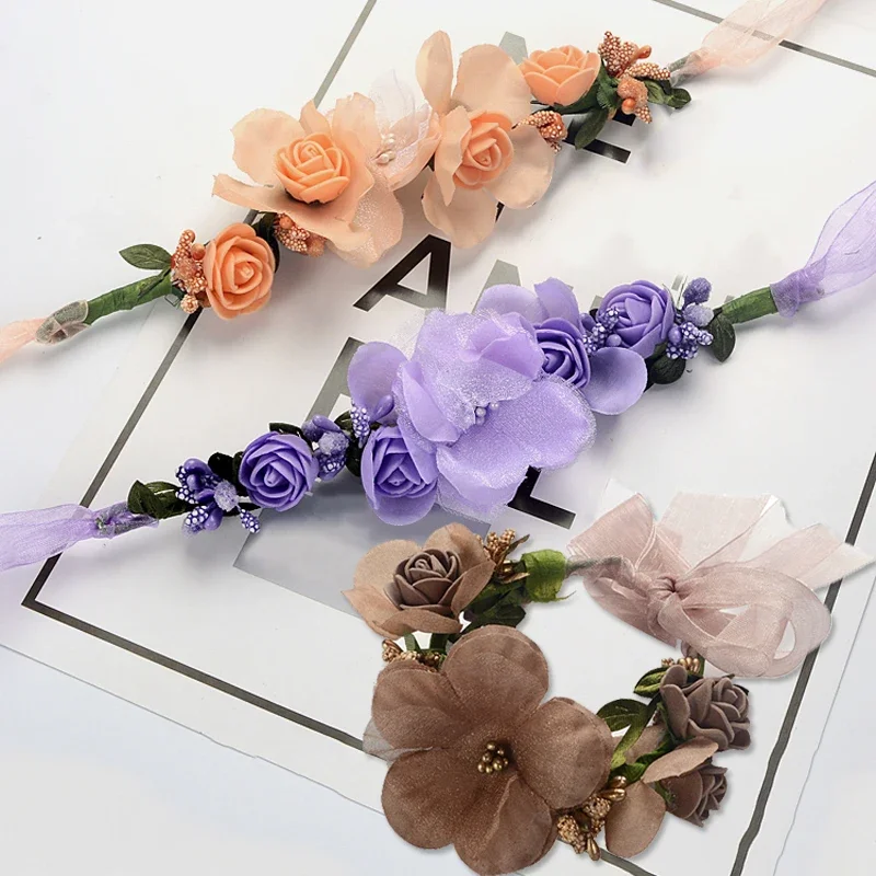 Nueva guirnalda de mano, pulsera de flores para muñeca, pulsera con ramillete, ojal, actuación de baile, novia, dama de honor, decoración para fiesta de boda