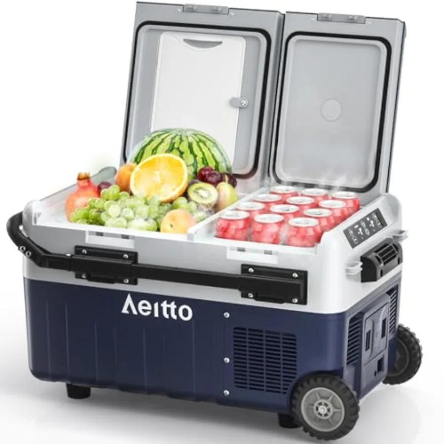 

12V Car Refrigerator, 32QT Dual Zone Portable Fridge Freezer for Travel/Camping/RV/Home: Aluminum Body, Black, -468 Dual Temp C