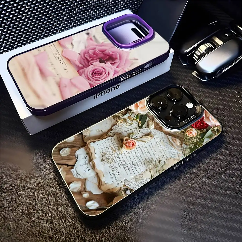 

Lovely Pink Rose And Letter Phone Case For iPhone 16,15,14,13,12,11,Mini,Pro,MAX Purple Matte Shockproof Cover