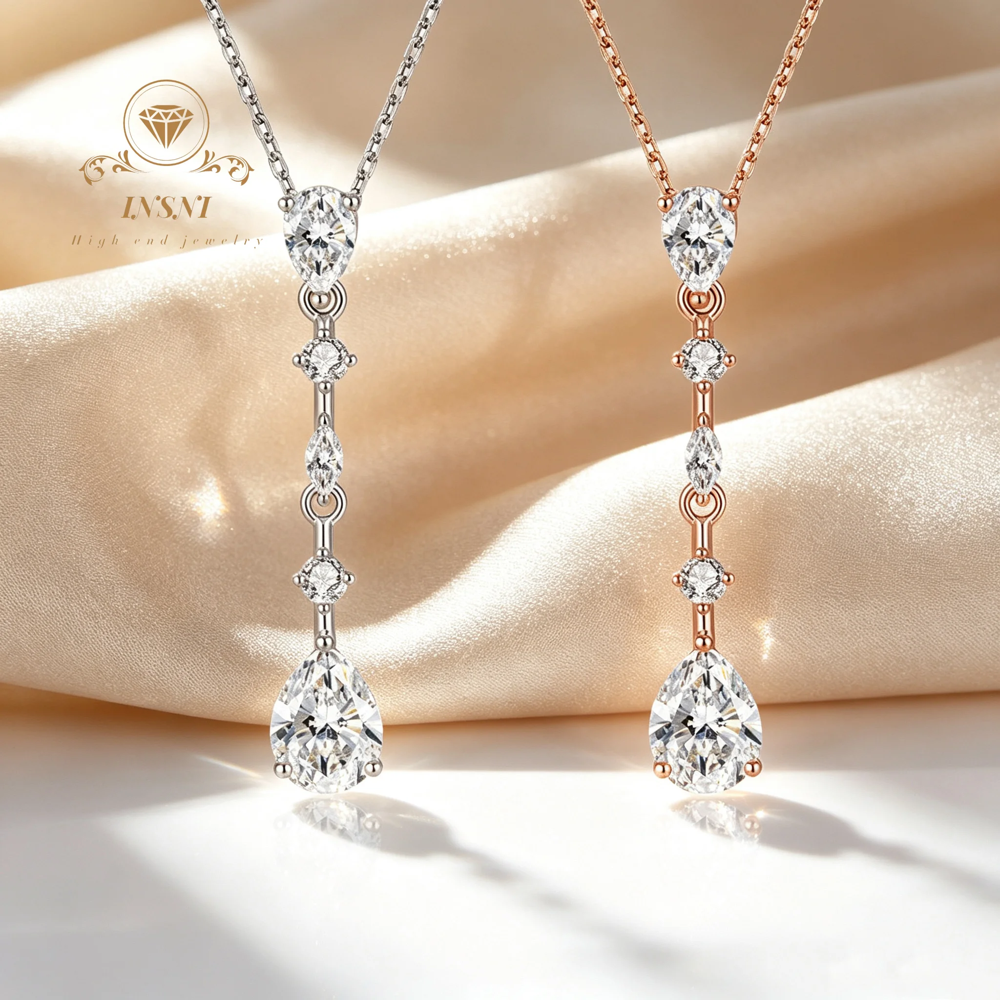 s925-silver-cold-wind-row-diamond-water-drop-fringed-necklace-women's-affordable-light-luxury-women's-sweet-temperament-wear