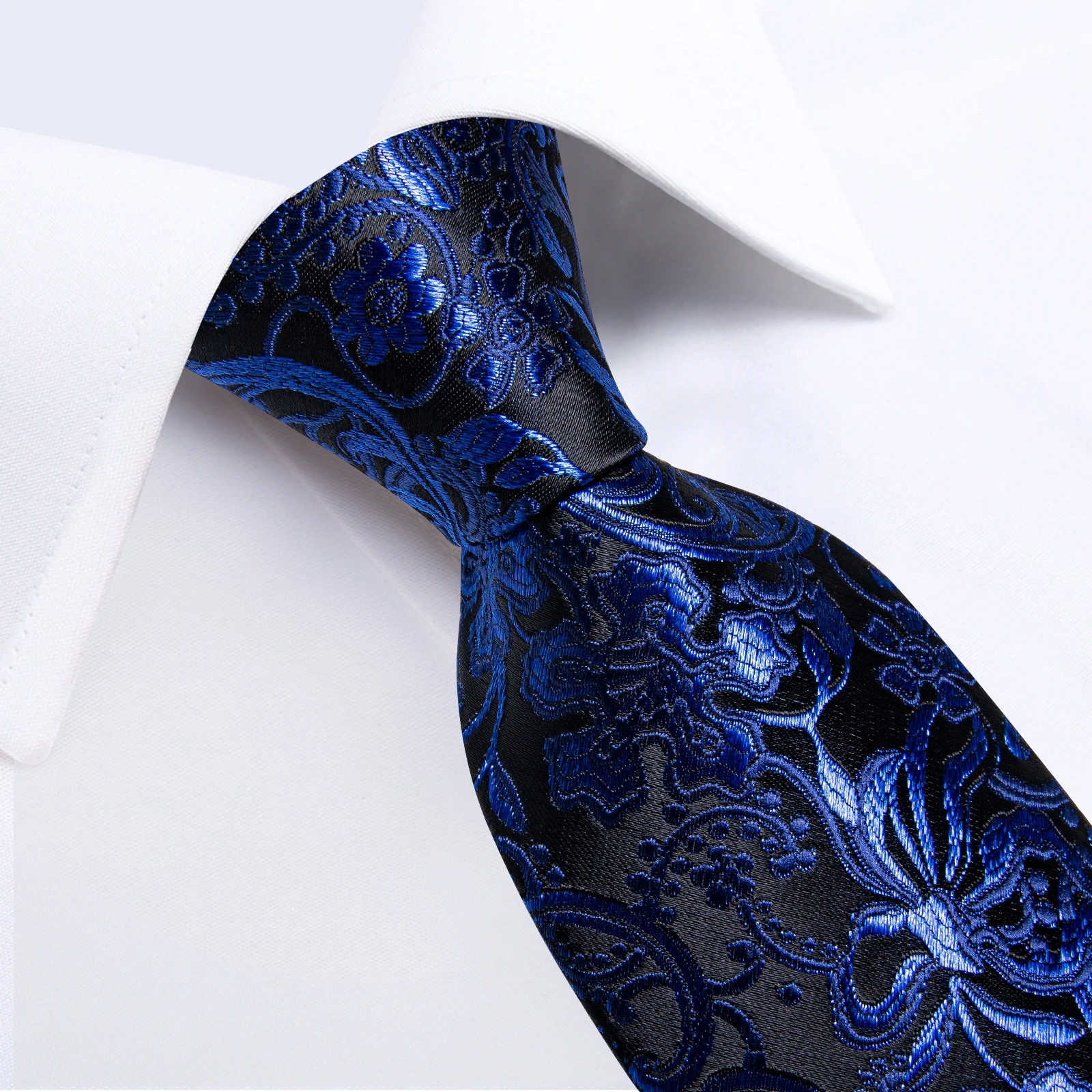 Solid Blue Floral Fashion Men's 8cm Silk Ties Business Wedding Party 150cm Length Necktie Handkerchief Cufflinks Gift