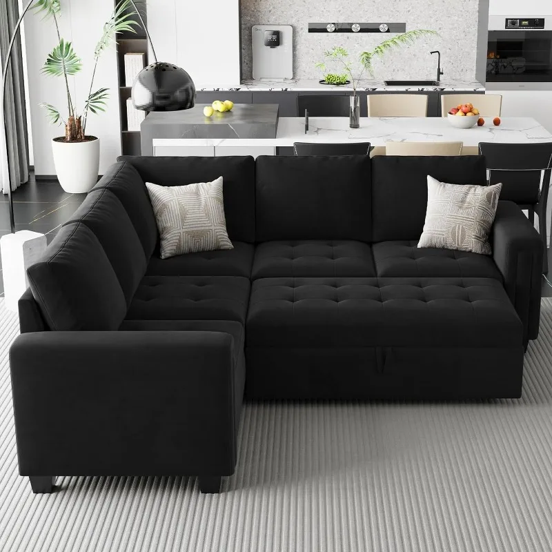 

Modular Sectional Sleeper Sofa with Pull Out Couch Bed Velvet Convertible L Shaped Sectional Couch for Living Room Apartment