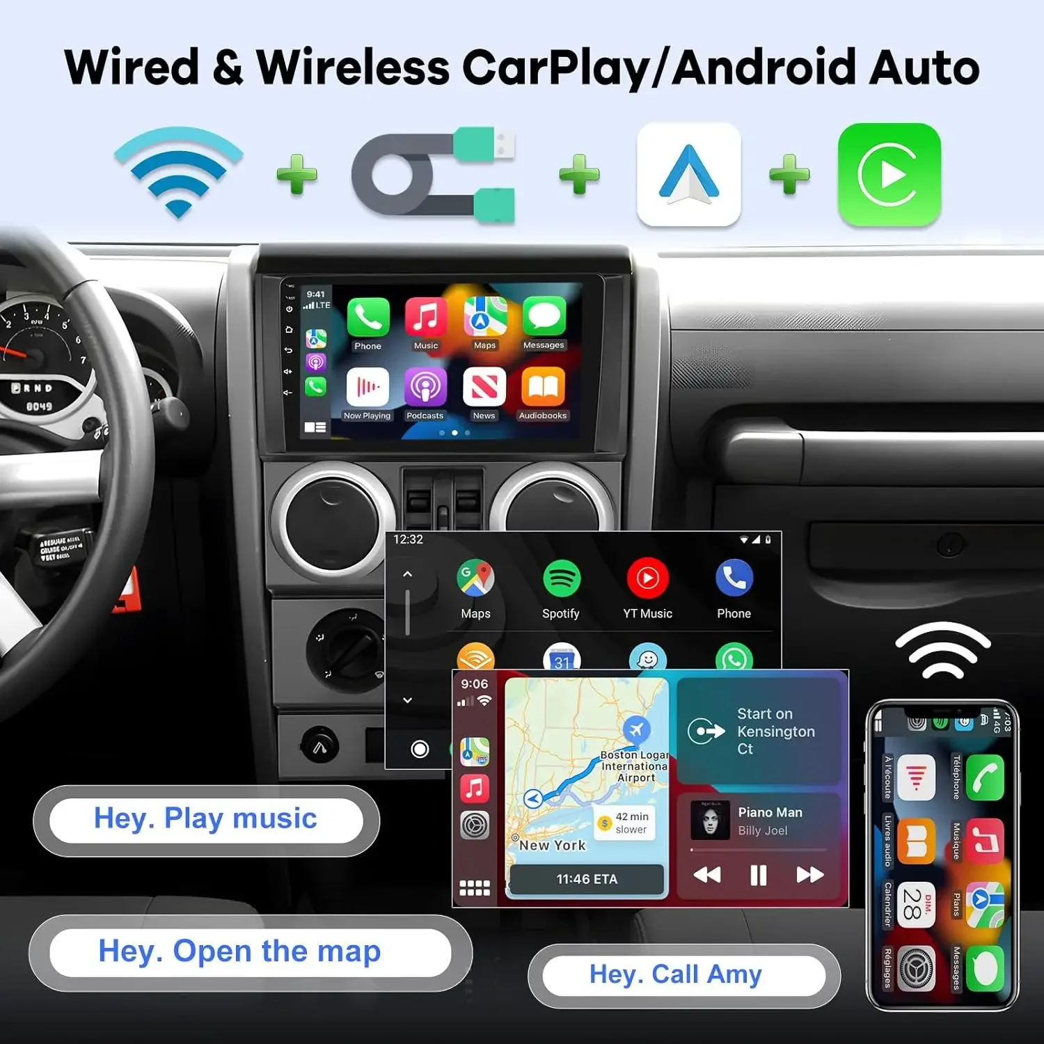 9inch Car Stereo Radio Car-play GPS Wifi Compatible forWrangler JK 4-door 2007-2012 Android 13