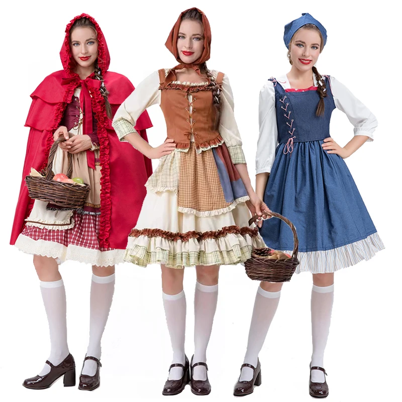 Carnival Halloween Little Red Riding Hood For Woman Costume Historical Colonial Prairie Girl Outfit Cosplay Party Fancy Dress