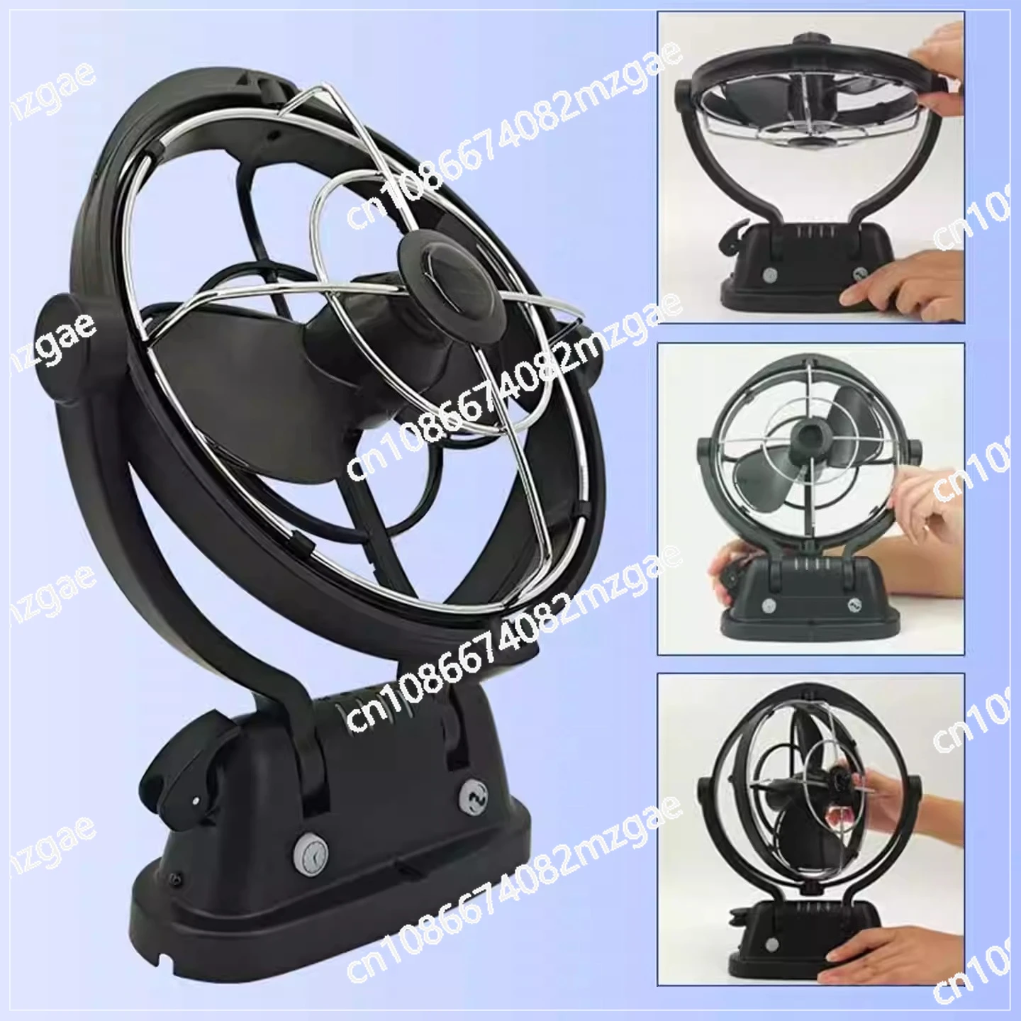 8-Inch 360 Degree Flexible RV Fan Silent 12V 24V, Brushless Motor for Camper Caravan Motorhome Air Circulation and Cooling