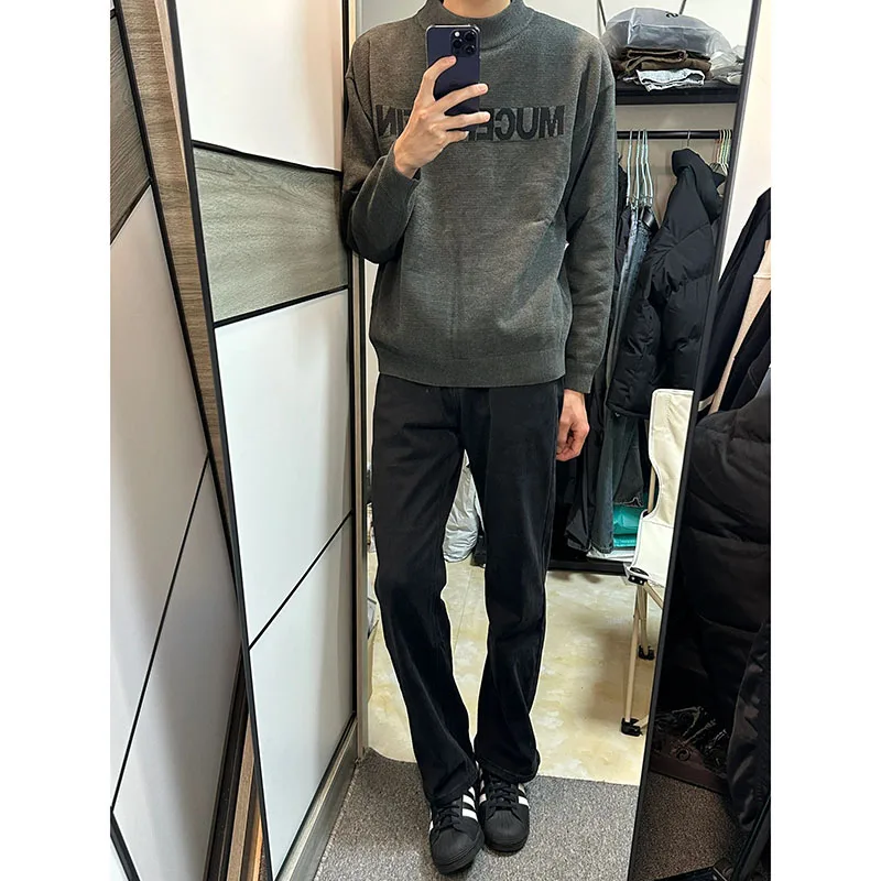 

Black Straight Leg Men's Jeans Spring Autumn Cleanfit American High Street Long Leg Elastic Pants Trendy Youth Long Trousers