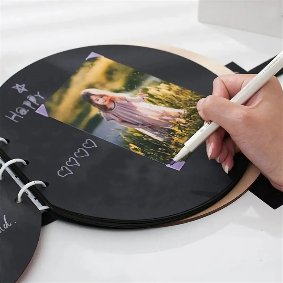 MALL Cute Photo Album Wedding Photo Album Wooden Round Photo Album Picture Album for Loved Family Friends Birthdays Holidays