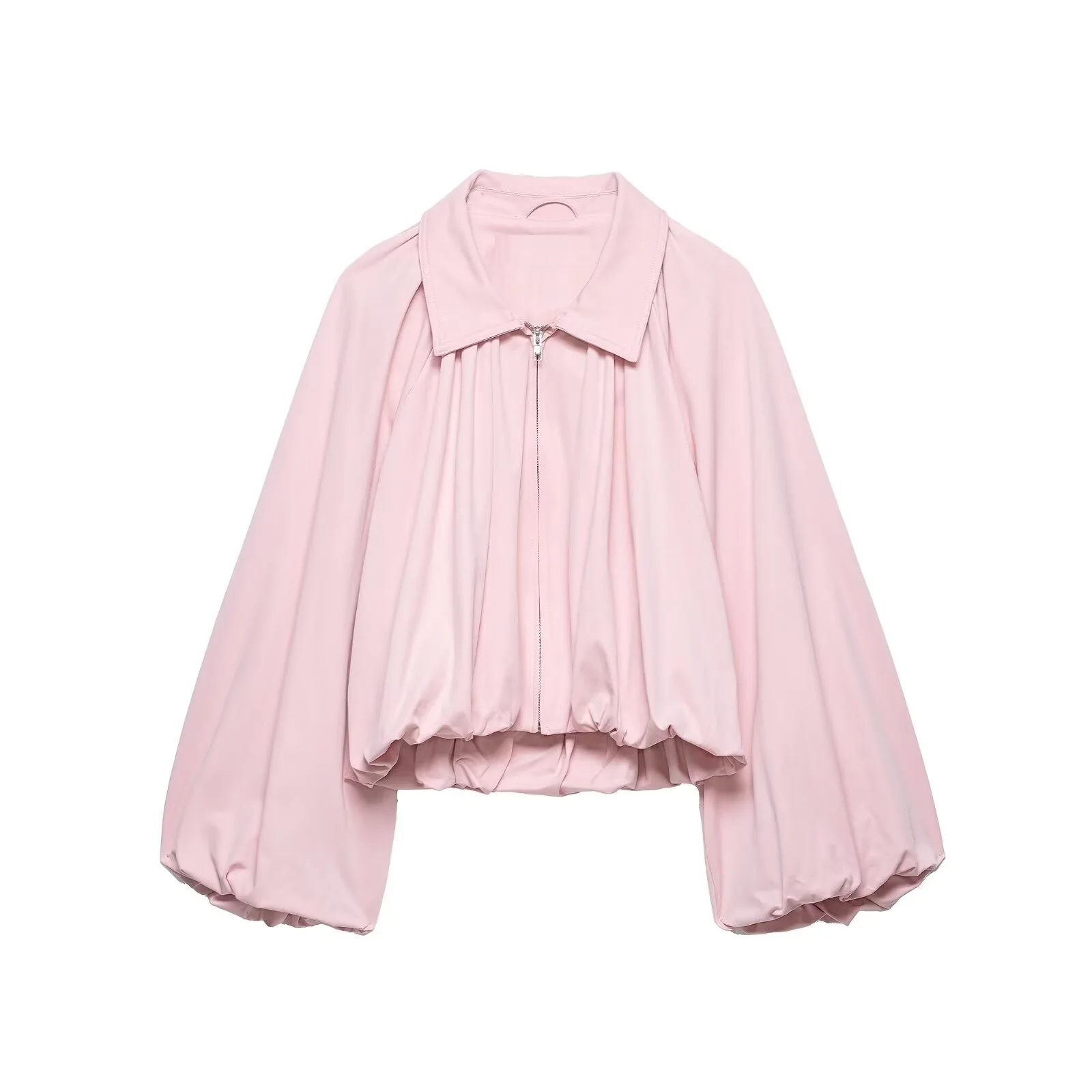 Women's Pink Lantern Sleeve Loose Fit Jacket for Spring