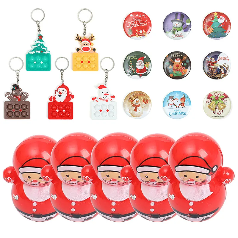 5/15PCS Fun Christmas Gifts Cute Snowman Elk Badge Keychains Claus Tumbler Kids Christmas Birthday Party Favors Pinata Fillers