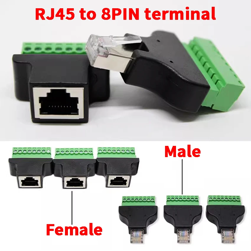 

1pairs/2pcs RJ45 to Screw Terminal Block 8p Connector Ethernet rj45 Male Female to 8pin Screw Terminal Network Adapter Cable