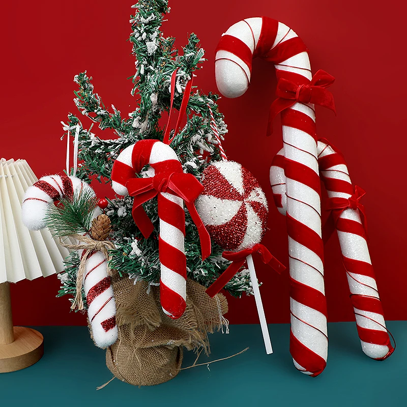 1pcs Large Red White Candy Cane Lollipop Pendant Christmas Tree Hanging Ornament Merry Xmas New Year 2025 Party Decoration Noel