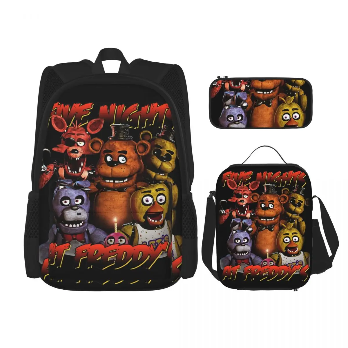 

Рюкзак FNAF 3pecs/set для мальчиков и девочек, винтажные холщовые сумки с изображением фильма ужасов, сумка для обеда, пенал