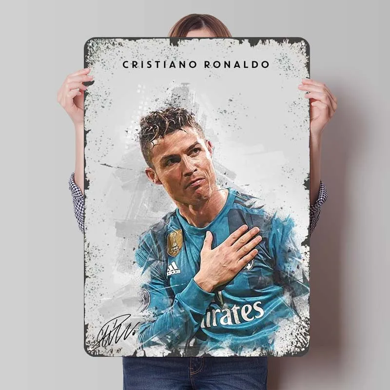 Cristiano Ronaldo Metal Sign Sports Poster Accessories for Home Decor Items Customizable Tinplate Signs for Wall Art Decoration