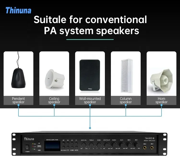 2025 حار Thinuna TA-80D II مجتمعة الجهد الثابت مكبر كهربائي 80 واط خلط مكبر للصوت مع موالف USB مضخم مزج الصوت
