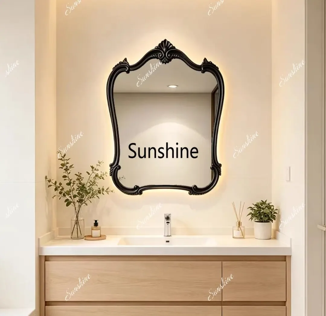 French retro carved bathroom mirror art wall hanging makeup mirrorTJ