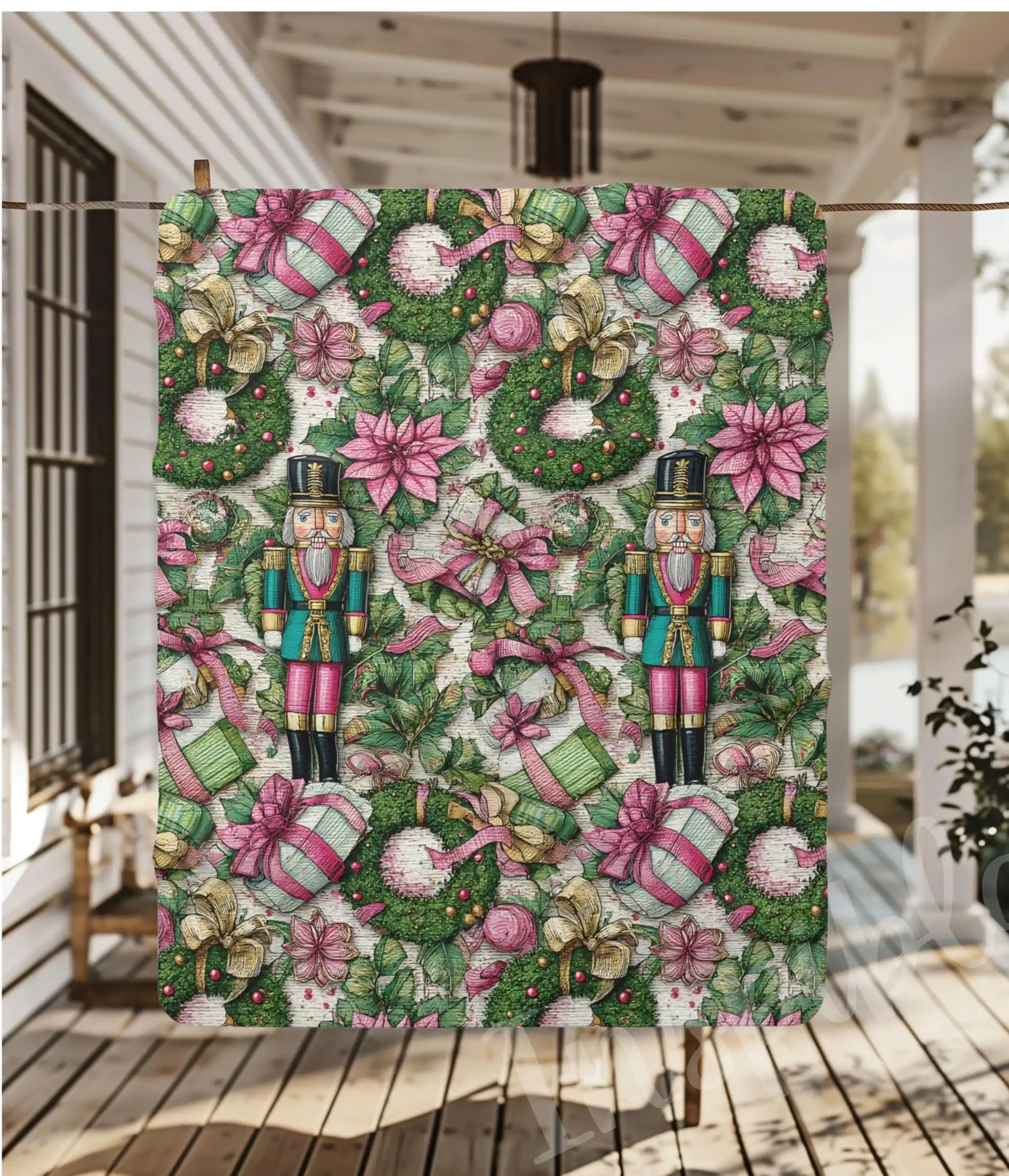 Vintage Christmas Nutcracker Blanket, Holiday Winter Home Decor Throw Fabric Poster Wall Art, Festive Celebration