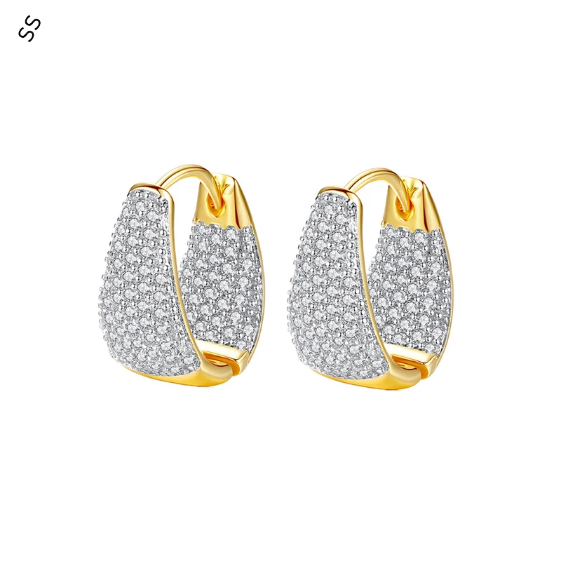 

Niche Design Light Luxury Geometric Triangle Two-color Electroplated 18K Gold Ear Buckle Full of Zircon Personality Earrings