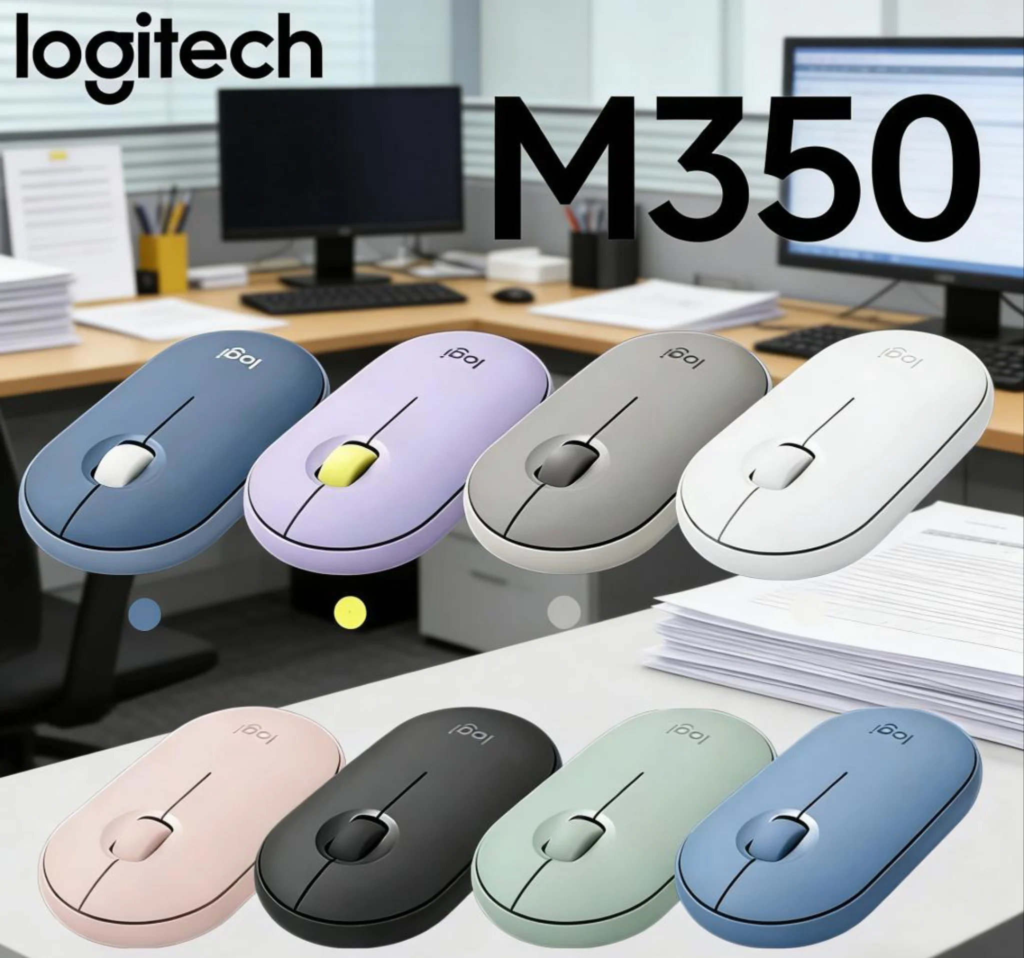 

Logitech Pebble M350 Wireless Bluetooth Mouse - Silent Portable for Office Use Compatible with Computer Laptop Tablet