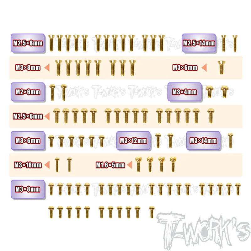 

Original T works GSS-AT1-T Gold Plated Steel Upper Deck Screw set 90pcs.( For Xpress AT1 ) professional Rc part