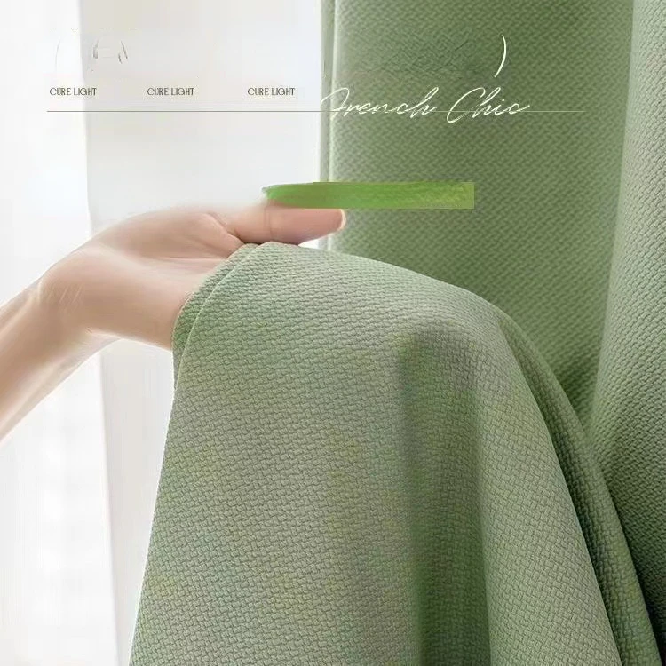 Thickened Double-sided Cotton and Linen Fabric with Full Blackout Simple French Matcha Color Living Room Curtain Custom Size