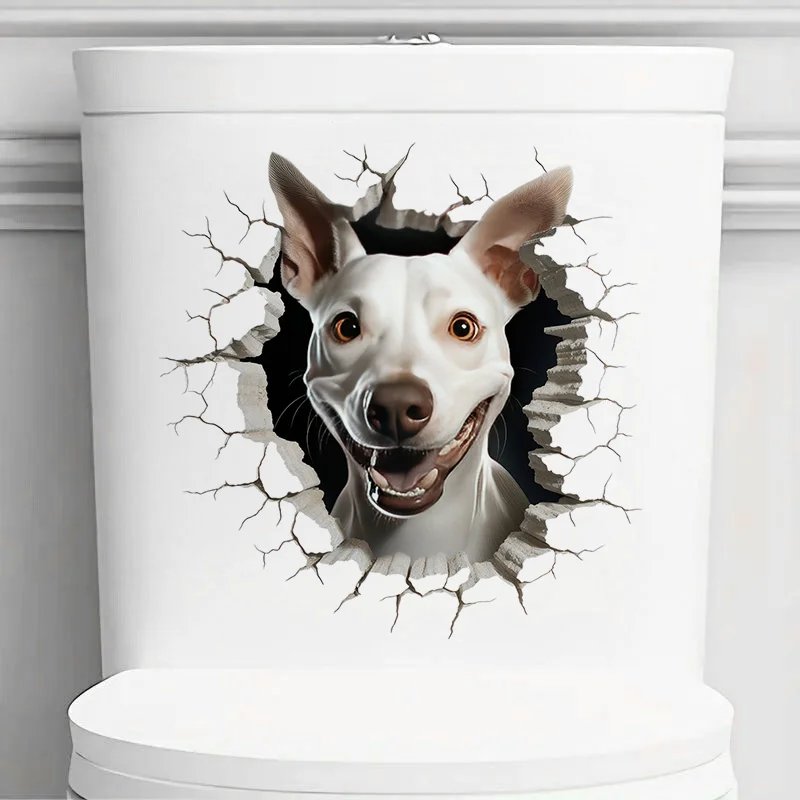 

90910# Whippet Breaking Through the Wall with a Smile Toilet Sticker, Durable Material, Perfect for Home Wall Decor