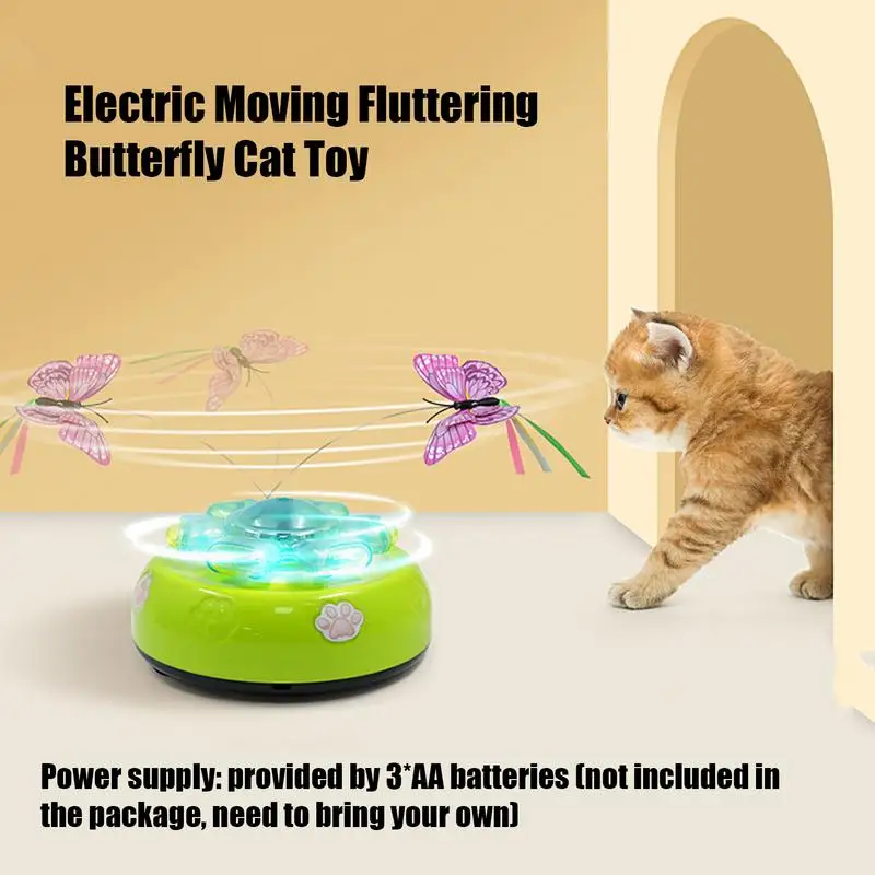 Automatic Cat Toys Interactive Fluttering Butterfly Cat Toy Wand Battery Operated Random Moving Cats Toy Light And Sound Ambush