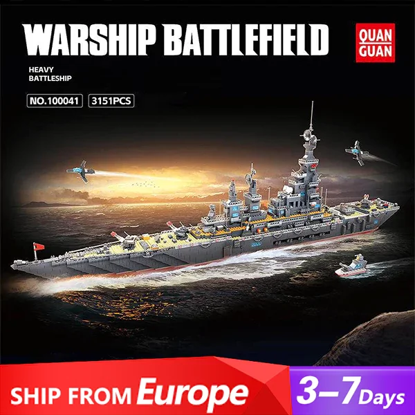 3151PCS Military Heavy Battleship Building Blocks Set Collectible Warship Cruiser with 10 Figuren Model Toys Kids Birthday Gift