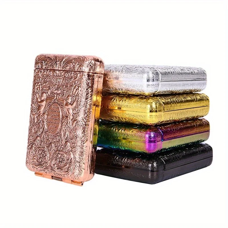 Retro Hand-carved Metal Cigarette Case for 14 Cigarettes Portable Pocket Tobacco Case Cigarette Holder Storage Box Smoking Tools