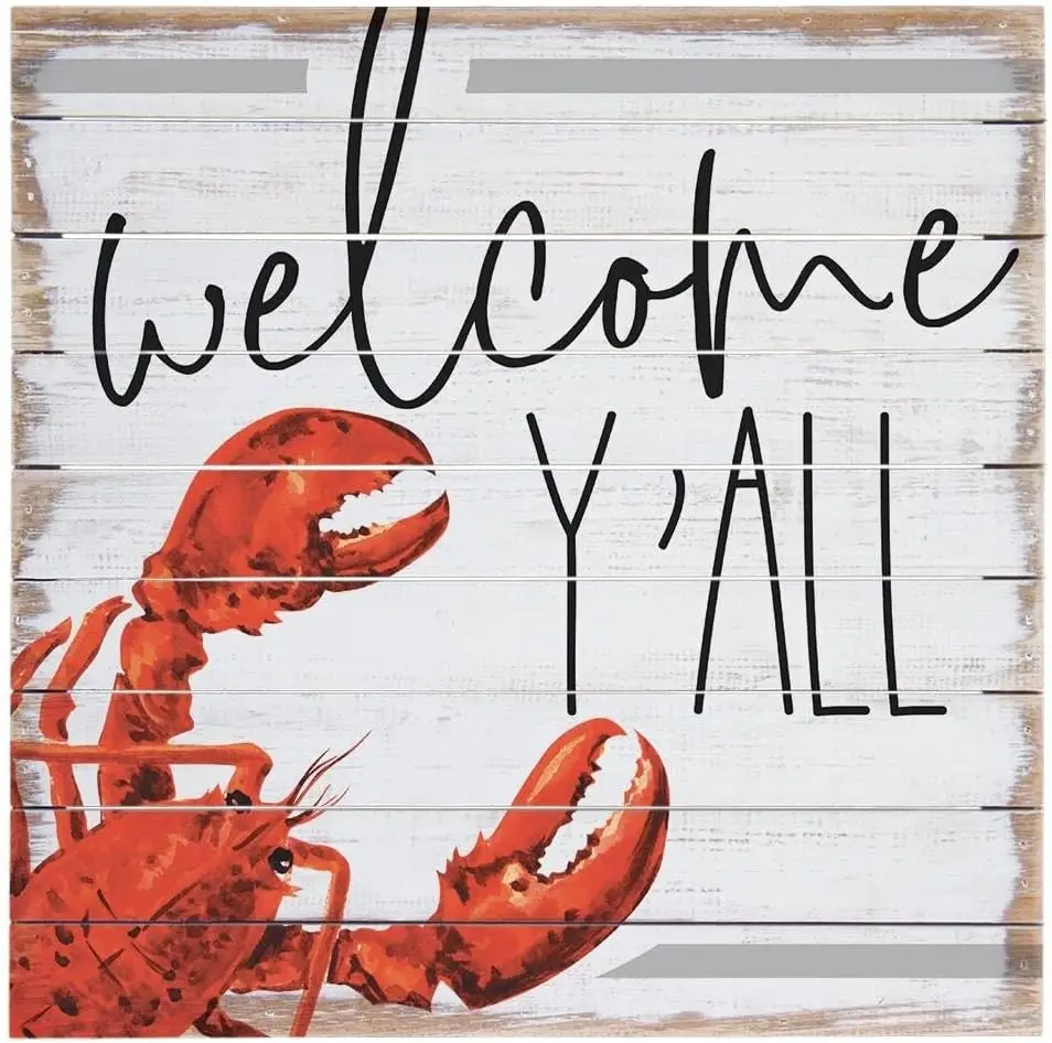 Interesting Metal Tin Sign Welcome Y'all Crawfish Sign - Crawfish Large Rustic Tin Signs - Crawfish Boil Party Decoration -