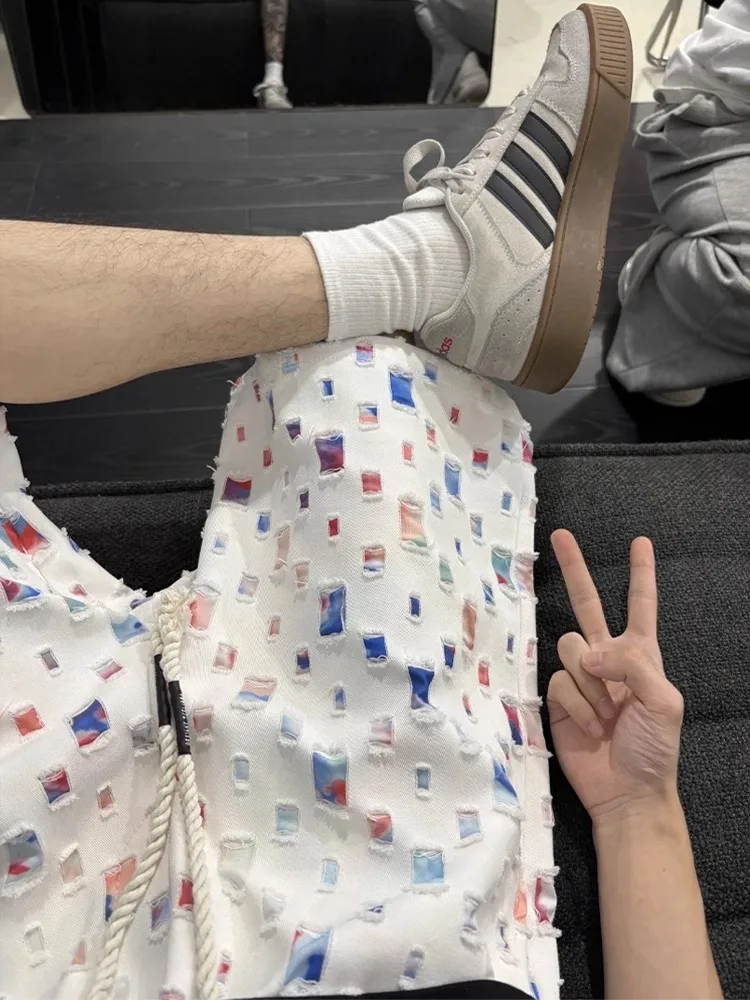 

Plaid Ripped ort Pants Men's Summer Thin Design Five-Point Loose Casual Outdoor Beachwear Couple's orts