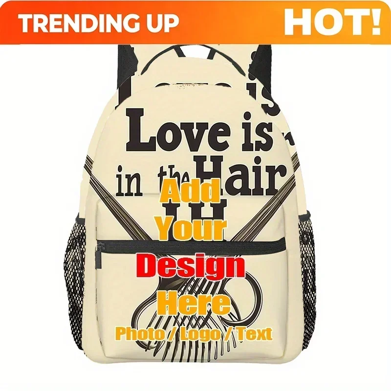 Custom Bag Customizable Barber Salon Hairdresser Love (3) Backpack - Lightweight Durable Travel Backpack With Barber Tools Print