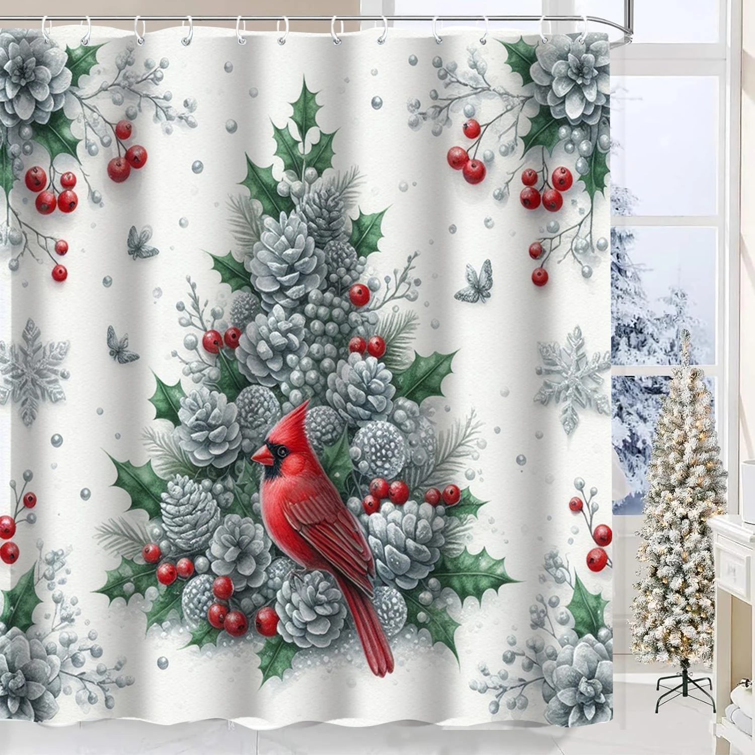

Christmas Festival decorations Tree Pattern Bathroom Shower Curtain With 12 Hooks Home bathroom decor and accessories