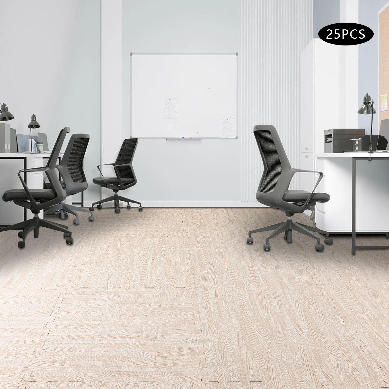 بلاط أرضيات رغوي مطبوع بسمك 10 مم مع نمط حبوب الخشب الأبيض، مجموعة مكونة من 25 قطعة من سجادة لعب الألغاز المتشابكة غير القابلة للانزلاق لغرفة الأطفال #3