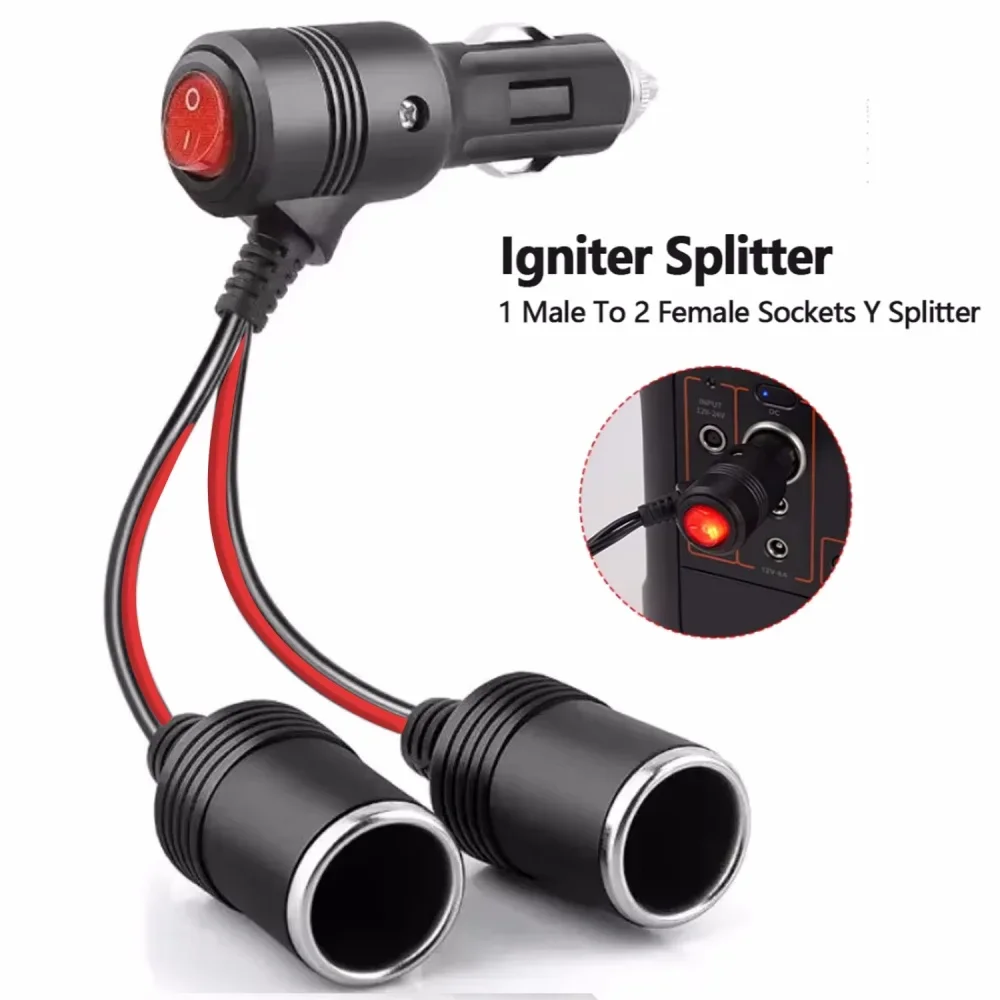 Auto-Zigarettenanzünder-Adapter 12V 24V mit Ein/Aus-Schalter, 1 Stecker auf 2/3 Buchsen, Y-Splitter, Autozubehör – Detail 1