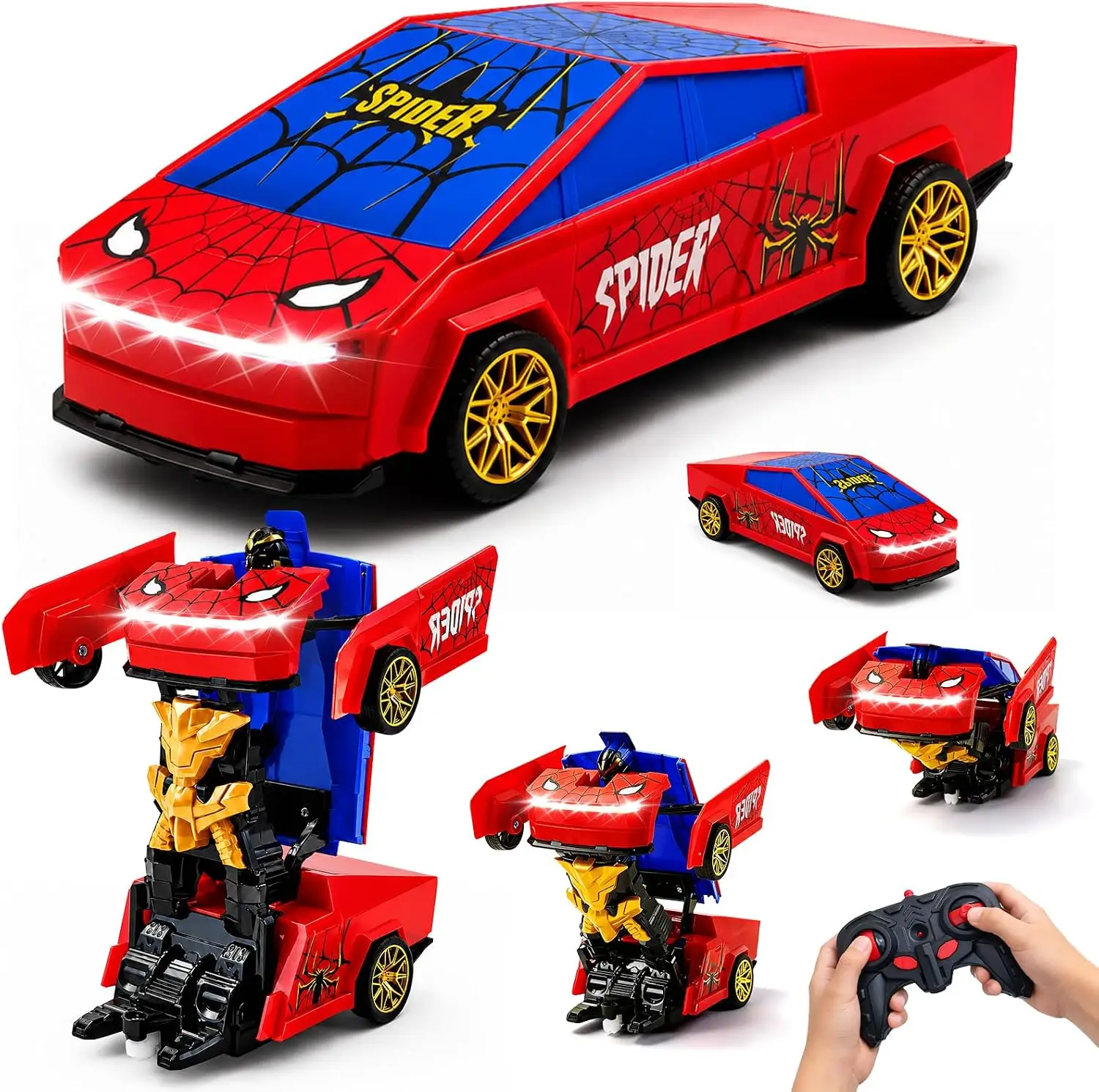 Transform RC Car Toy for Kids, 2.4GHz Cyber Pickup Remote Control Car with LED Lights, 360° Rotation 2 in 1 Robot Vehicle Gift