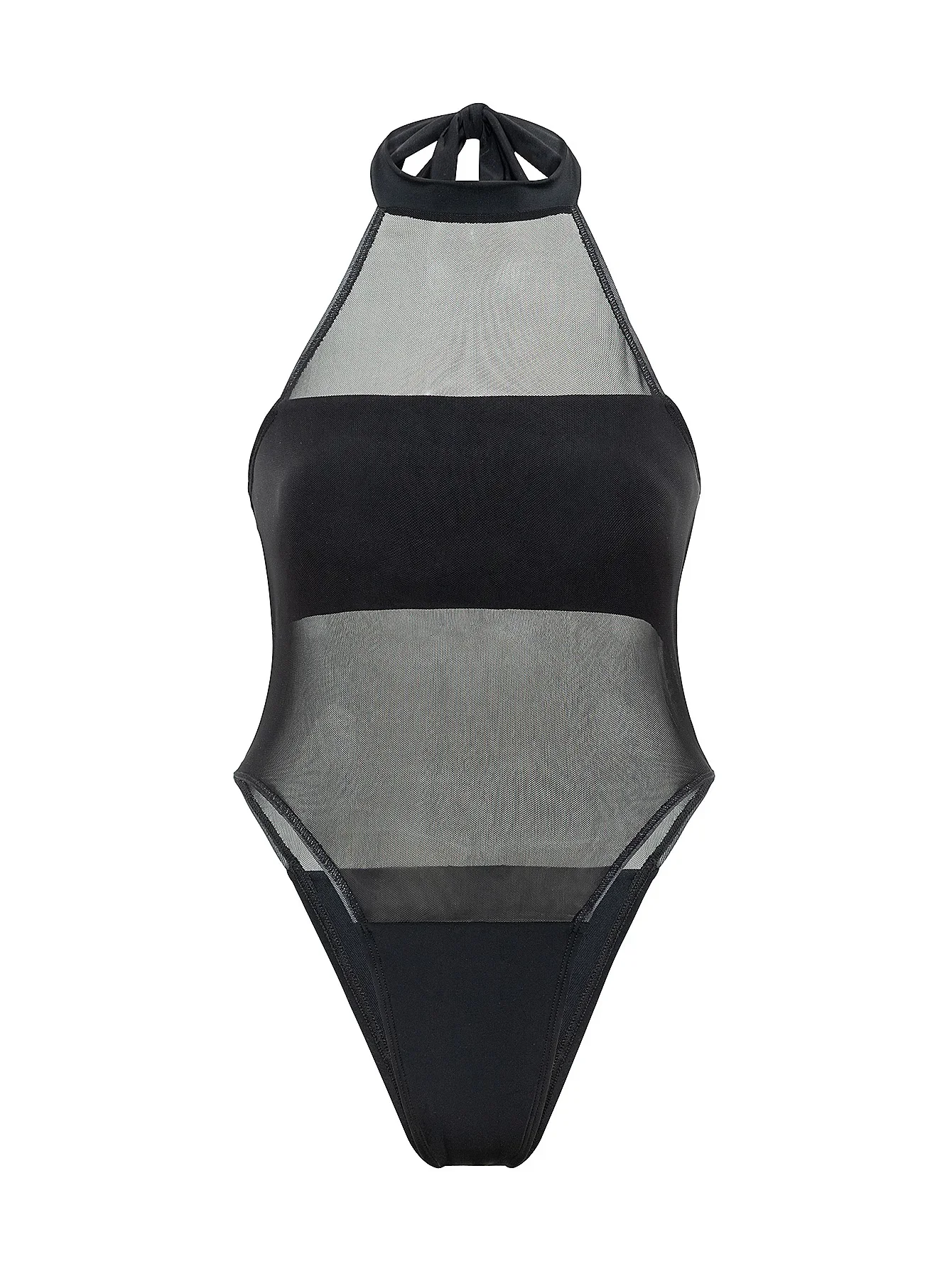 2025 New Sexy Black One Piece Swimsuit for Women Halter Neck Mesh Bikini Push Up Bathing Suit Beach Vacatoon Swimwear