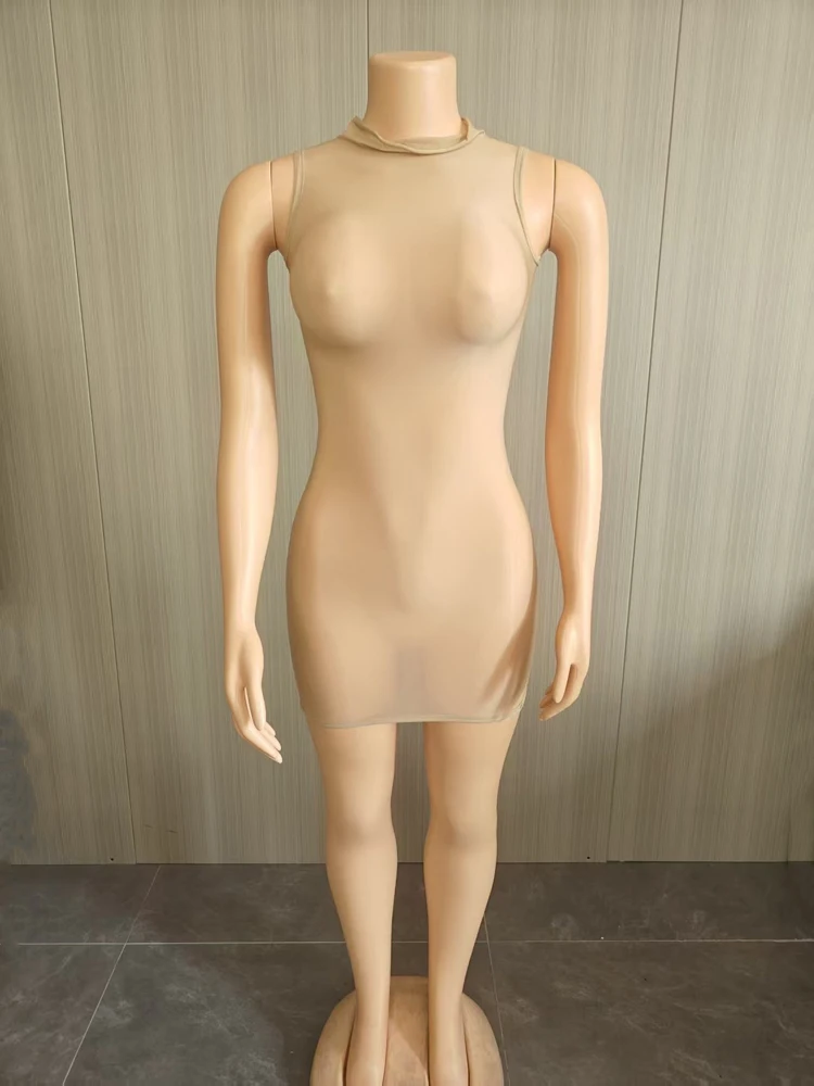 Sexy Mesh Durchsichtiges Kleid Damen Hottie Mode Ärmellos Dehnbar Figurbetont Coquette Mitternachts-Street-Party Club Bodycon Kleider – Detail 9