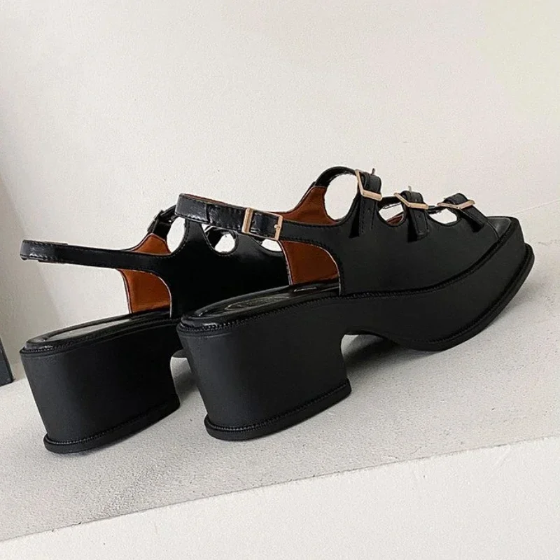 2024 New Platform Sandals Ladies High Heels Summer women sandals Wedge Sandals Open Toe Shallow Solid Color Buckle Casual